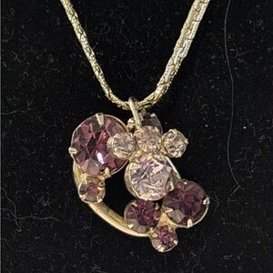 Vintage Purple Rhinestone Pendant Necklace